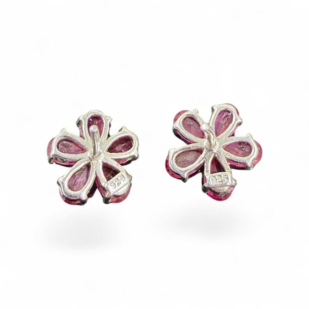 Created Ruby Flower Stud Earrings 925 Sterling Silver July Birthstone Daisy - Picture 4 of 7